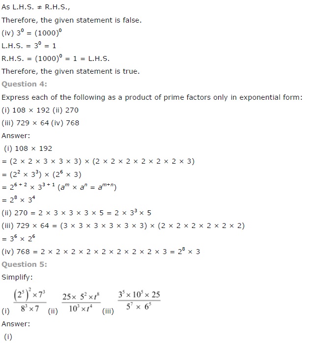NCERT Solutions for Class 7 Maths Chapter 13 Exponents and Powers Ex 13.2 Q5