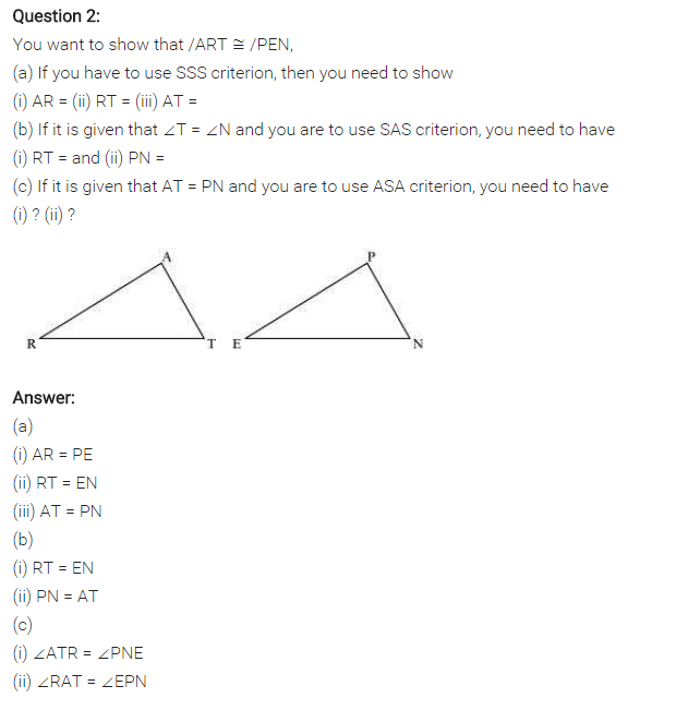 NCERT Solutions for Class 7 Maths Chapter 7 Congruence of Triangles Ex 7.2 Q2