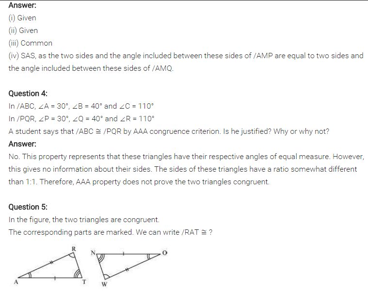 NCERT Solutions for Class 7 Maths Chapter 7 Congruence of Triangles Ex 7.2 Q3