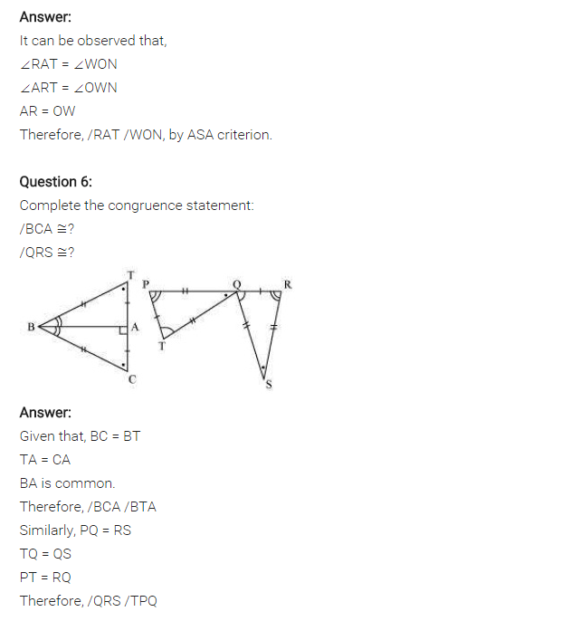 NCERT Solutions for Class 7 Maths Chapter 7 Congruence of Triangles Ex 7.2 Q4