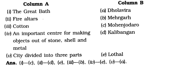 NCERT Solutions for Class 6 Social Science History Chapter 4 In the Earliest Cities Matching Skills