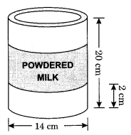 A company packages its milk powder in cylindrical container whose base has a diameter of 14 cm and height 20 cm. Company places a label around the surface of the container (as shown in the figure). If the label is placed 2 cm from top and bottom, what is the area of the label