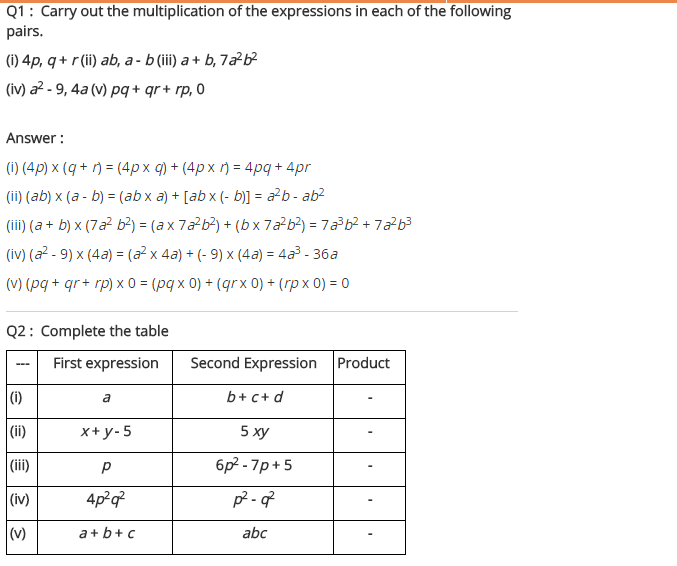 NCERT Solutions for Class 8 Maths Chapter 9 Algebraic Expressions and Identities Ex 9.3 q-1