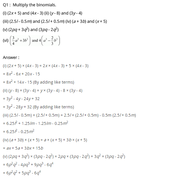 NCERT Solutions for Class 8 Maths Chapter 9 Algebraic Expressions and Identities Ex 9.4 q-1