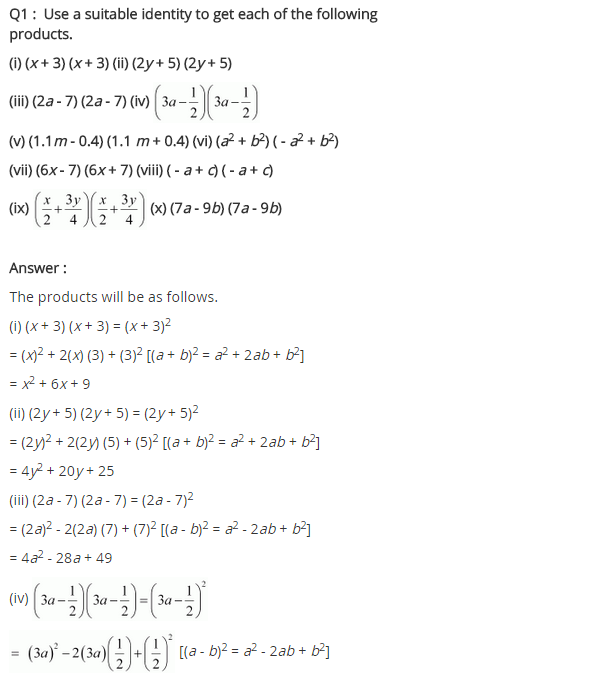 NCERT Solutions for Class 8 Maths Chapter 9 Algebraic Expressions and Identities Ex 9.5 q-1