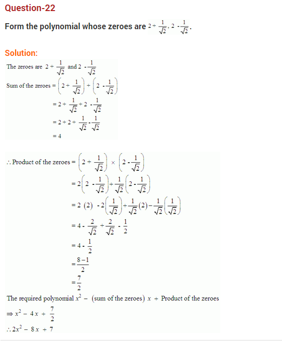 Polynomials Class 10 Extra Questions Maths Chapter 2 Q22