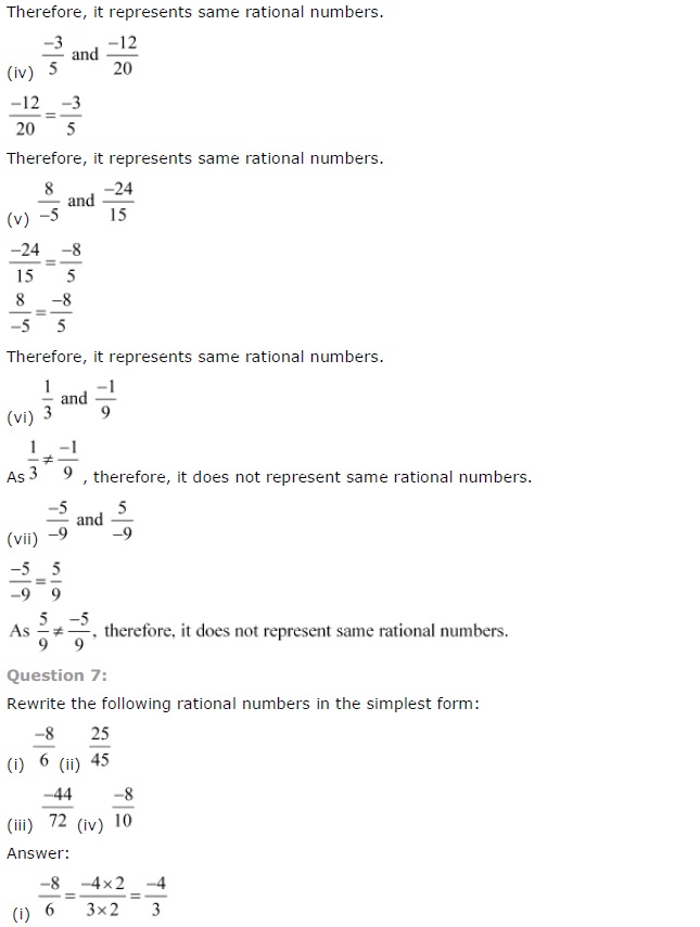 NCERT Solutions for Class 7 Maths Chapter 9 Rational Numbers Ex 9.1 Q7