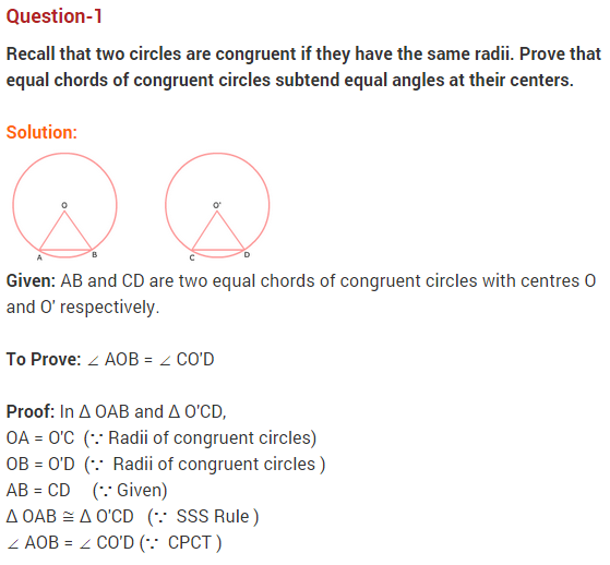 NCERT Solutions for Class 9 Maths Chapter 10 Circles Ex 10.2 A1