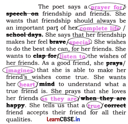 NCERT Class 6 English Poorvi Chapter 5 Question Answer A Friend’s Prayer Page 54 Q1
