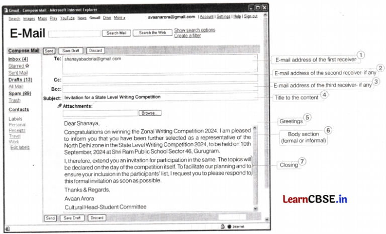 Email Writing Examples Class 7 Class 7 English Writing Skills Worksheet with Answers - Learn CBSE